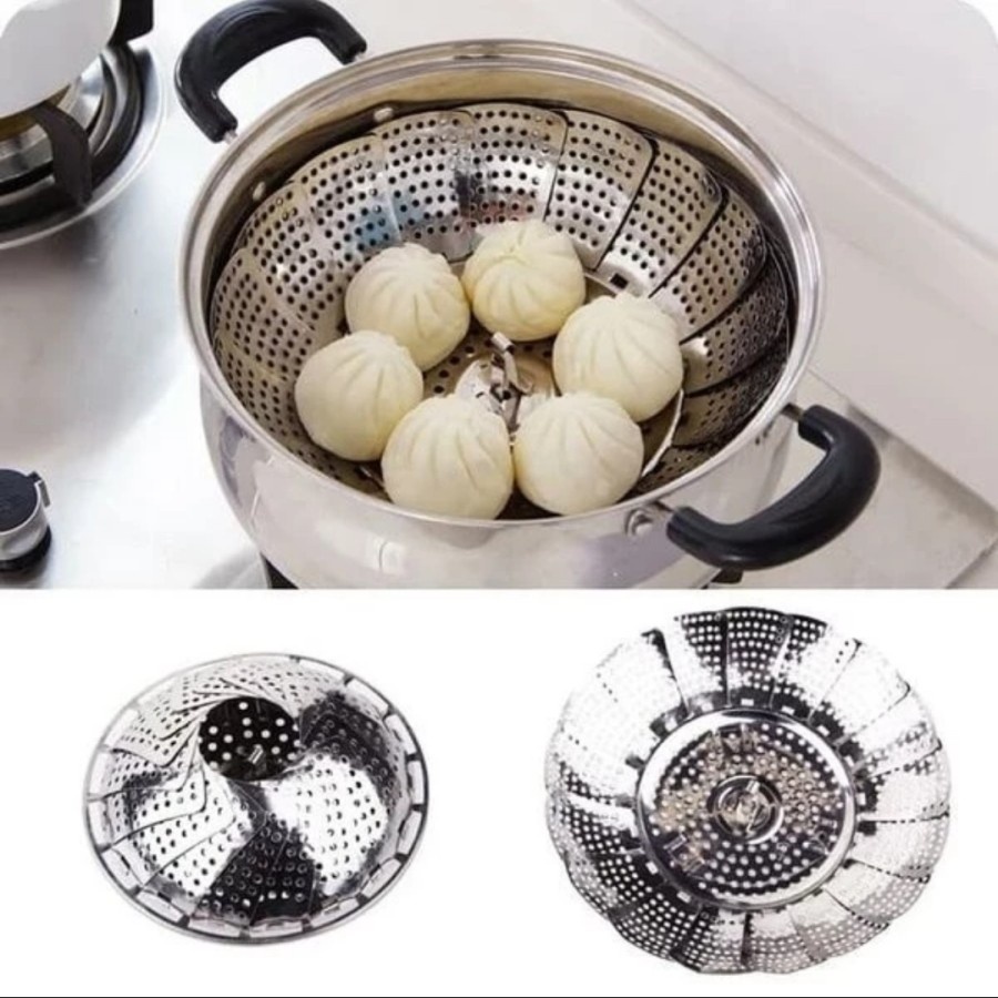 Kukusan Stainless Steel Alat Kukus Panci Steamer /  Alas Kukusan Stainless Lipat Flexible /  Kukusan