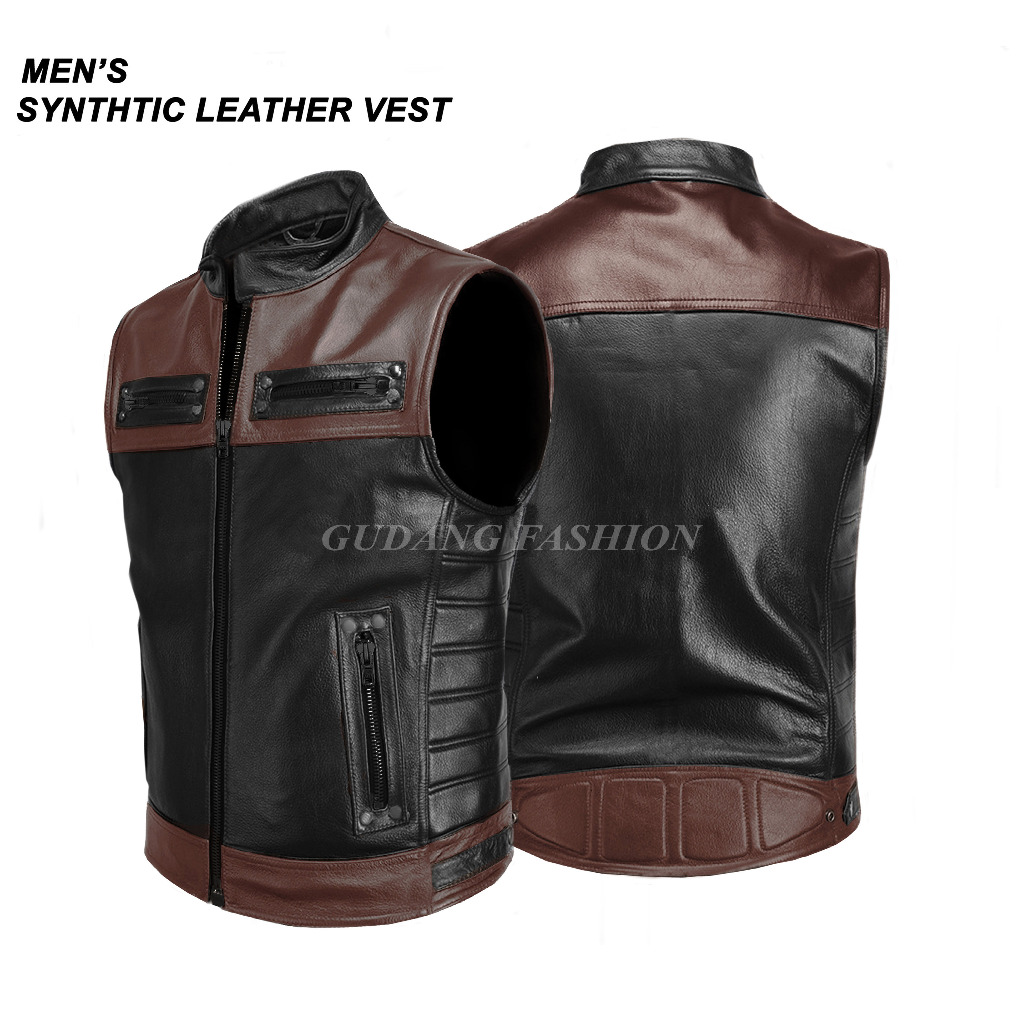 Rompi Kulit Vest Riding Motorcycle Vest Rompi Kulit Sintetis Rompi Pria