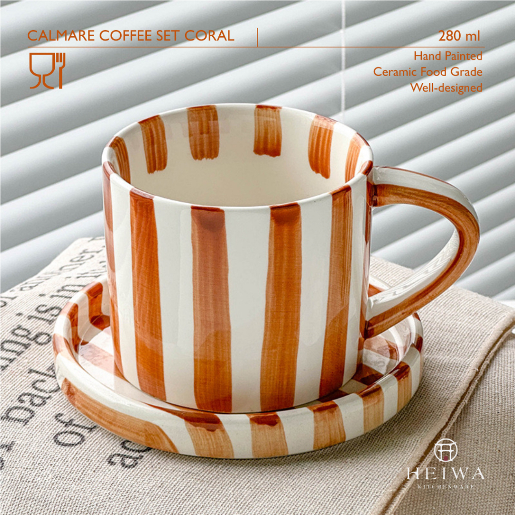 Gelas Keramik Estetik Korea Japan Mug dan Saucer/Tea Cup Cangkir Teh Lucu Unik - Calmare Coffee Set