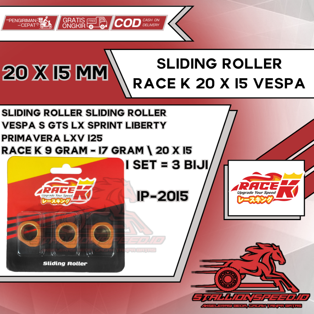Sliding Roller Racing Vespa S GTS LX Sprint Liberty Primavera LXV 125 cc IP19 2015 Race K 3 Butir