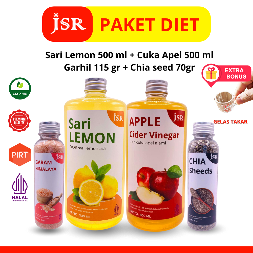 

PAKET DIET/BUNDLING HEMAT/CUKA APEL/ SARI LEMON 500 ML CHIA SEEDS /GARHIL