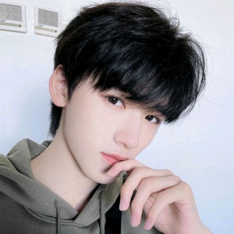 Wig Pria Rambut Pendek Dengan Poni Warna Hitam Gaya Cowo Korea Ganteng