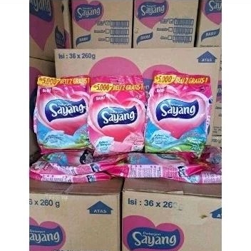 DETERGENT SAYANG (Sayang Detergen) DETERGENT BUBUK MURAH 260 GRAM 1 Box/Dus isi 36 pcs