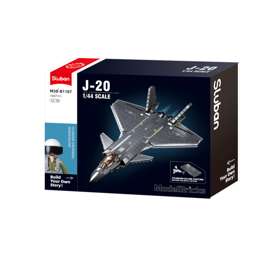 Sluban Model Bricks Pesawat Jet J-20SS Stealth Aircraft Metal Coating Version M38-B1187 - Dino Mart