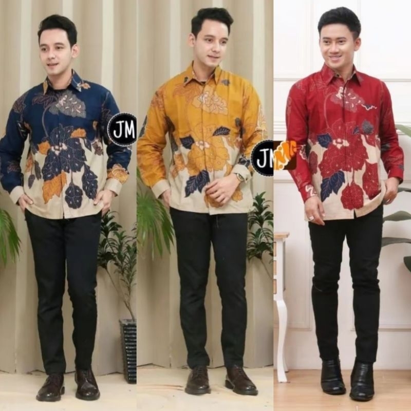 Kemeja Batik Pria Lengan Panjang Motif Bunga Mawar Ceplok Kemeja Batik Ukuran M L XL XXL