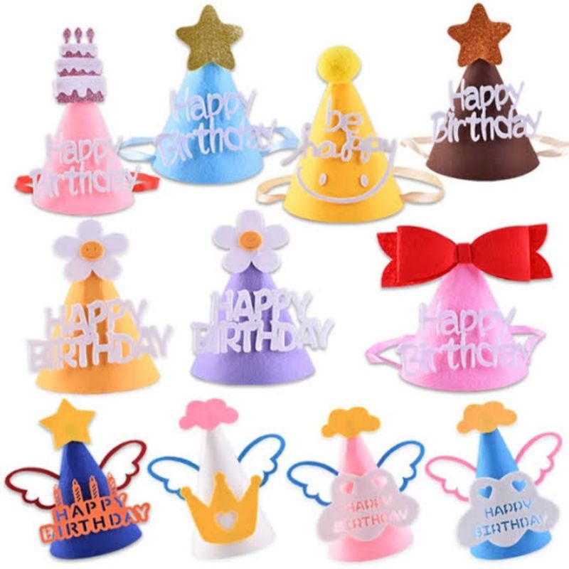 Topi kerucut mini ulang tahun bahan flanel diy topi ulang tahun flanel diy topi ulang tahun kerucut 