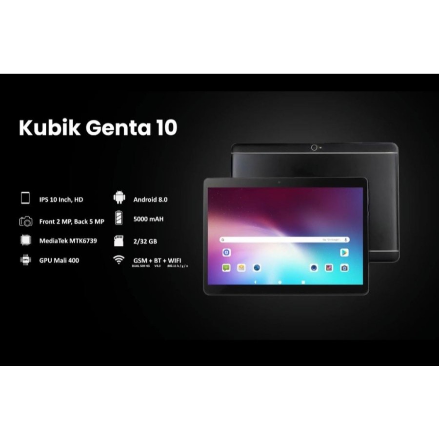 Tablet Kubik Genta 10" Hitam Tablet Belajar 5000mAH