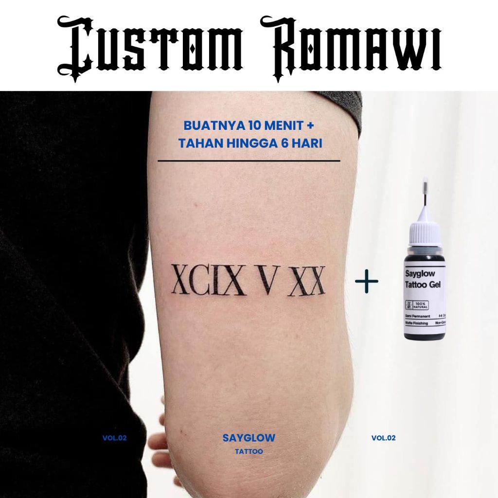 Stiker Romawi Henna Tato Temporer Bisa Custom Angka