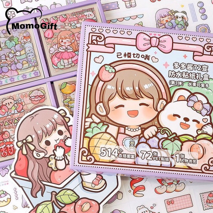 

72 Lembar Sticker Box Buat Jurnaling Bahan PVC Anti Air Edisi Dodogirl Foodie TLD118