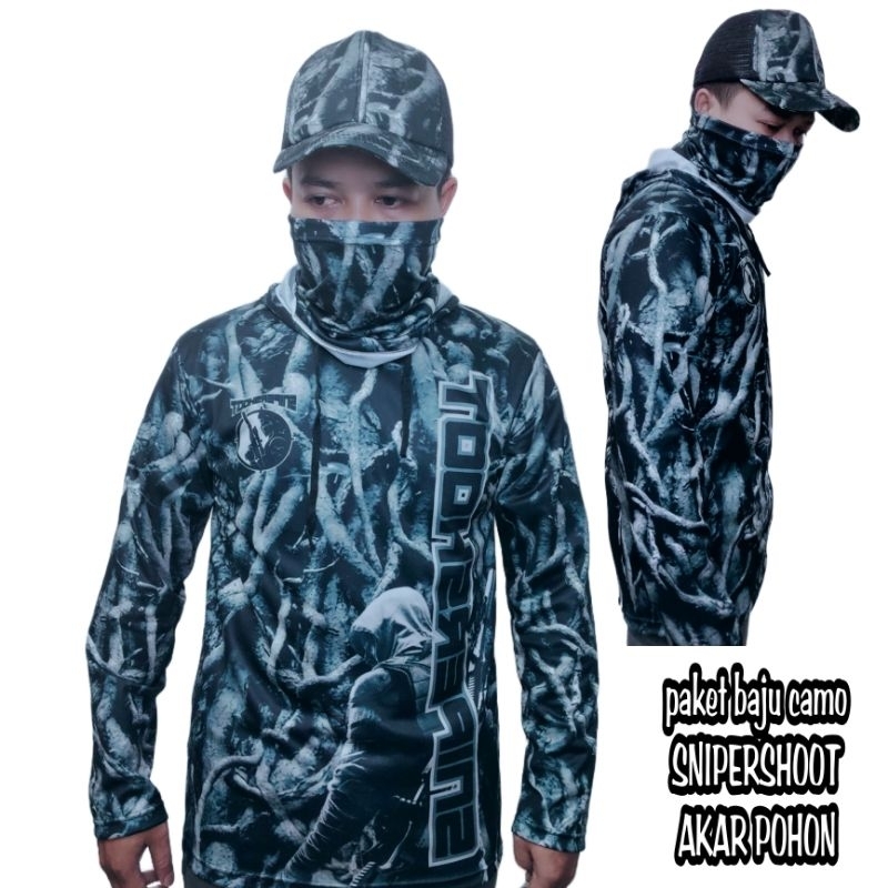 PAKET BAJU CAMO SNIPER SHOOT BAJU TOPI+BUFF JERSEY BERBURU CAMO LENGAN PANJANG