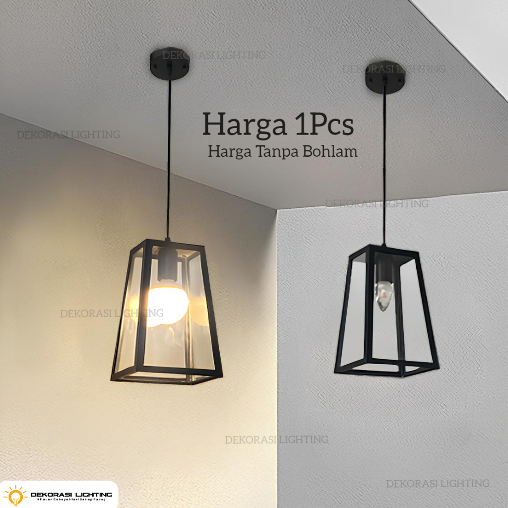 Lampu gantung kotak kaca waterproof teras retro vintage mini bar meja dekor