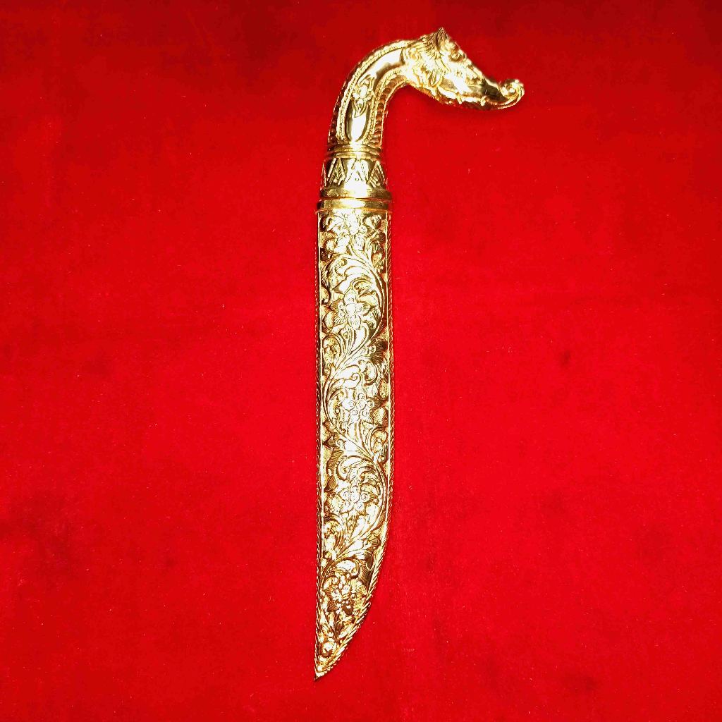 Pusaka Badik Pamor Kulit Semangka Istimewa Warangka Kuning Sepuhan