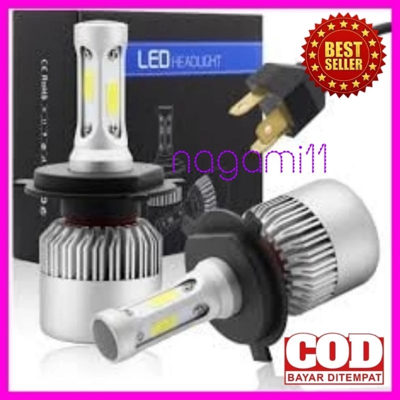 (2 PCS). Lampu Mobil S2 LED H4 72w COB ADA KIPASNYA / Lampu Mobil / LED / H4 / AVANZA / XENIA / BOHL