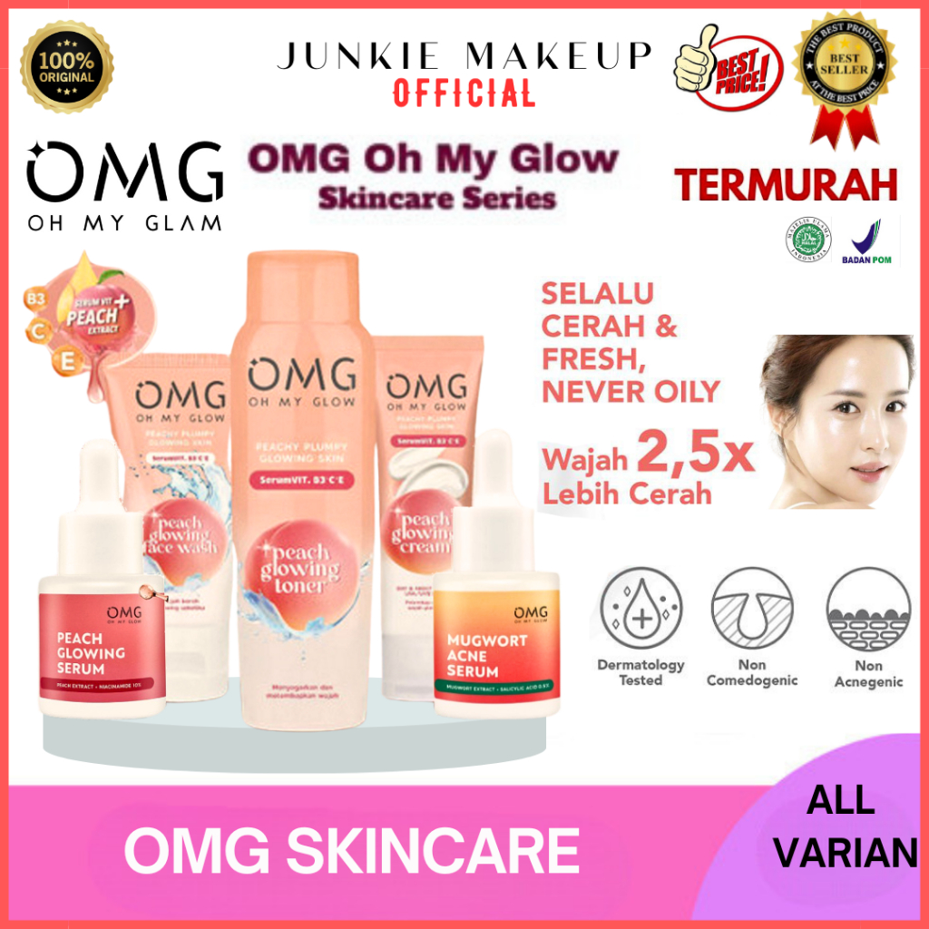𝗝𝗨𝗡𝗞𝗜𝗘 𝗠𝗔𝗞𝗘𝗨𝗣 - OMG Peach Glowing Face Wash | Peach Glowing Toner | Peach Glowing Cream | 1 Set Peac