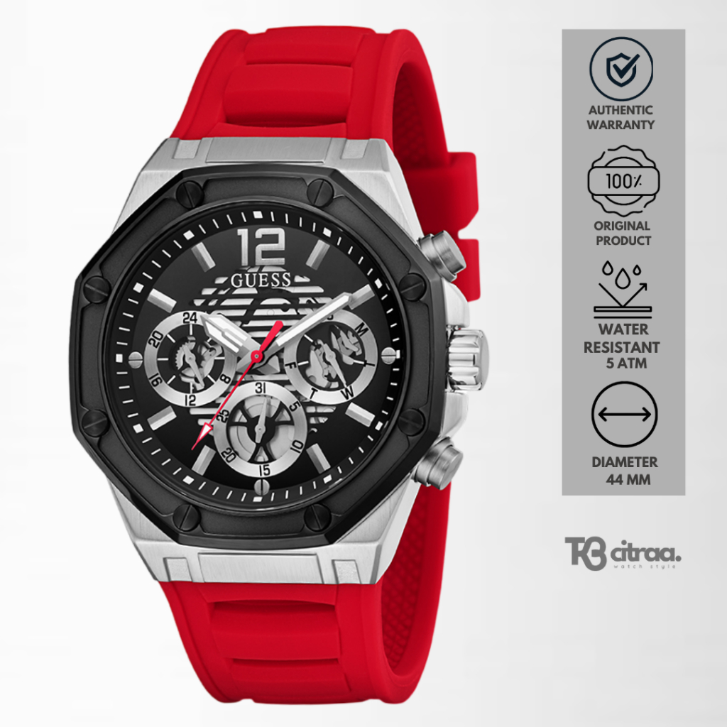 jam tangan fahsion pria guess Blue Momentum analog strap rubber silicone chronograph multifunction d