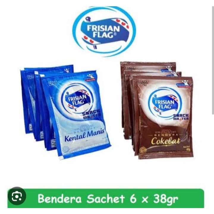 

Frisian Flag Bendera Susu Kental Manis Cokelat Putih 38 gr Renceng isi 6