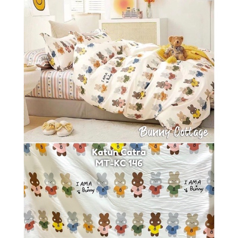 LAST PIECE KAIN SALE : 0,95 METER kain sprei meteran katun lokal catra beverly motif bunny cottage k