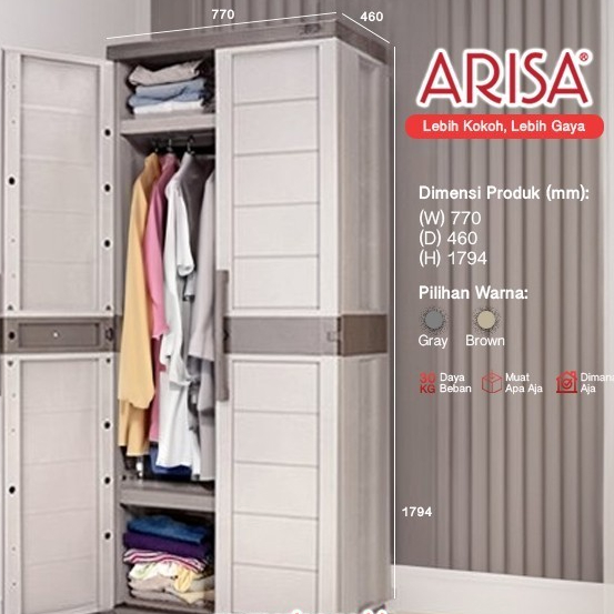 Lemari Pakaian Plastik Minimalis Dua Pintu Arisa CA 202 A Original