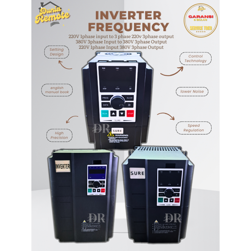 Inverter VFD SURE Inverter Frekuensi VFD 4.0KW 220V/380V/220V to 380V 1Phase input to 3Phase output