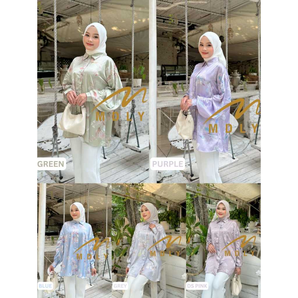 MDLY Original Terbaru Baju kemeja blouse atasan wanita Ideline Shirt by mdly Atasan Silky Motif Prem