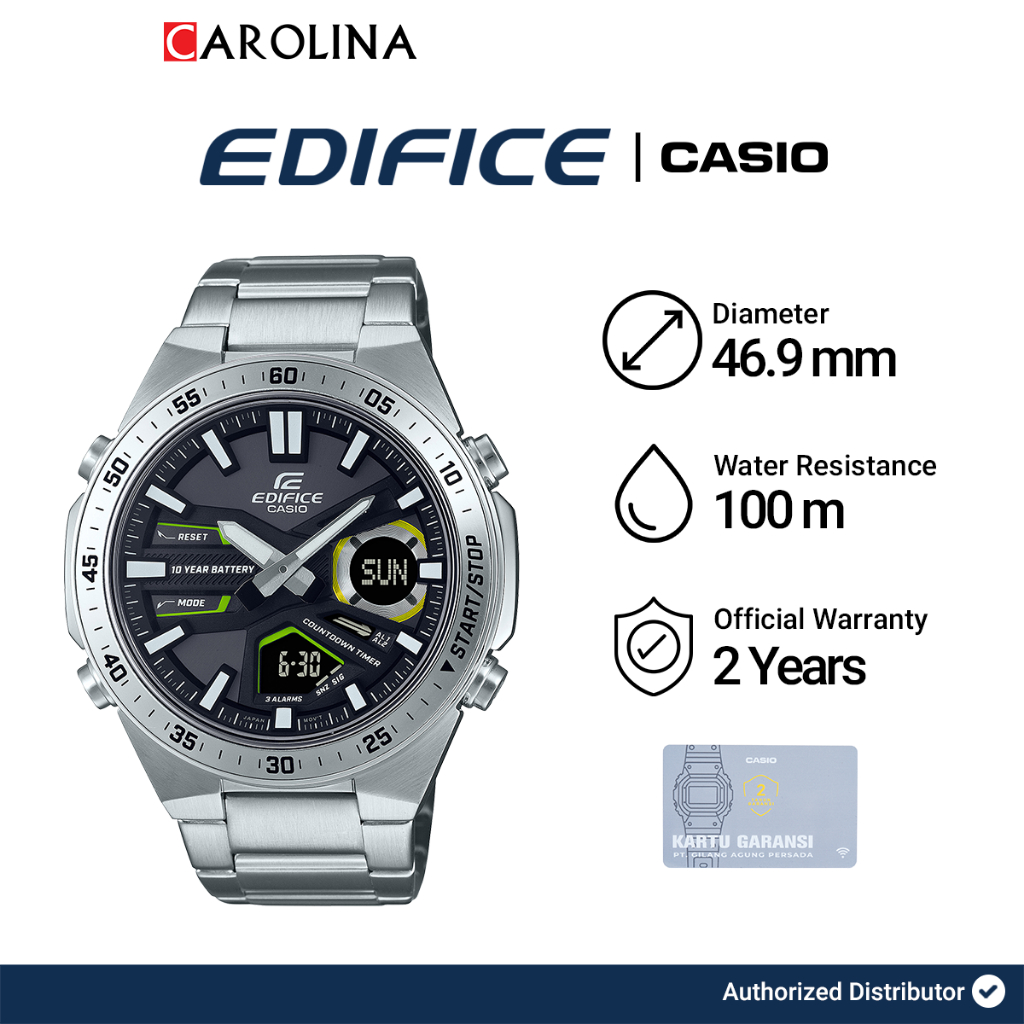 Jam Tangan Pria Casio Edifice EFV-C110D-1A3 Black Digital-Analog Dial Stainless Steel Band