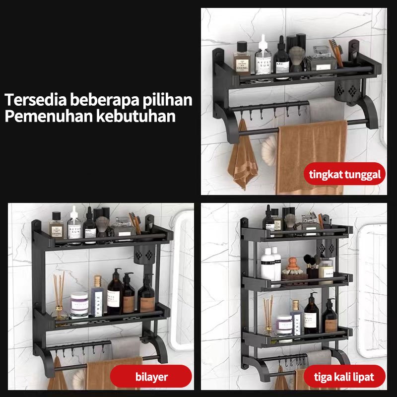 Rak Dinding Kamar Mandi Stainless Steel Hitam Rak Sabun Kamar Mandi Rak Bumbu Dapur Rak Handuk Kamar