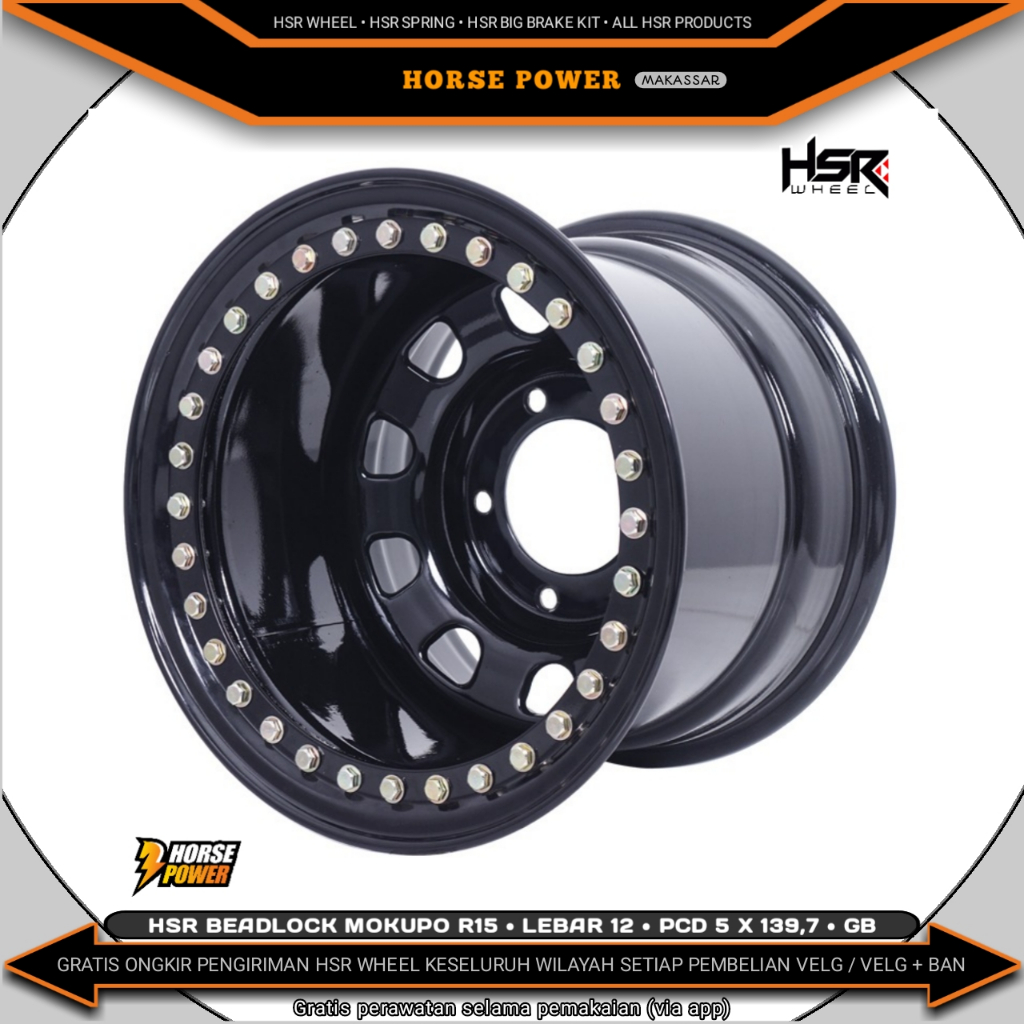 Velg Besi R15 • Mobil 5 Baut Roda • Single Pcd 5 x 139,7 • Hsr Beadlock Mokupo