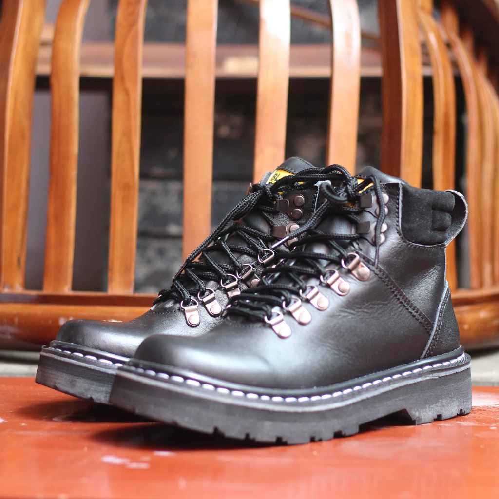 BDG X SPIDER Sepatu Kulit Boots Tinggi Pria Model Terbaru Sepatu Boots Bikers Sepatu Touring Keren U