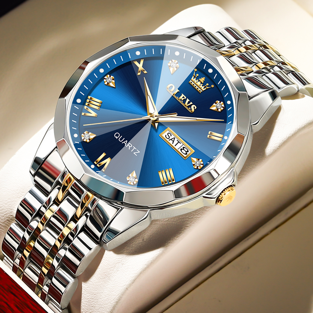 Jam Tangan Pria Original Anti Air Rantai Luxury Kalender Analog Luminous Man Watch Olevs 9931