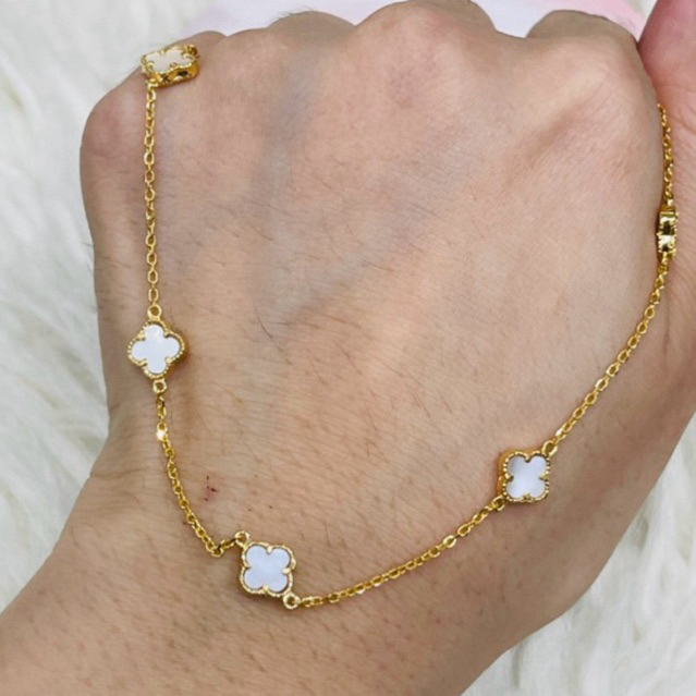 kalung fancy clover putih elegant mewah emas asli kadar 700