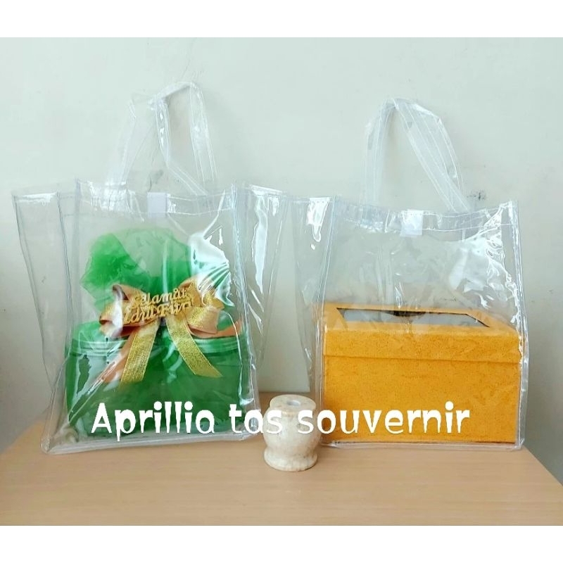 

READY STOK....!!! Tas Souvenir,Tas Hampers, Goodie Bag PVC, Tas Mika Bening Transparan UK P 20, L 14, T 25