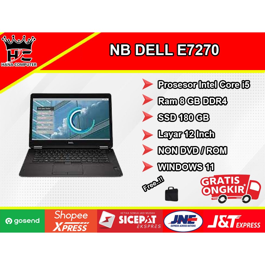 DELL LATITUDE E7270 INTEL CORE I5 GEN 6 RAM 8GB SSD 180 GB WIN 11 12"