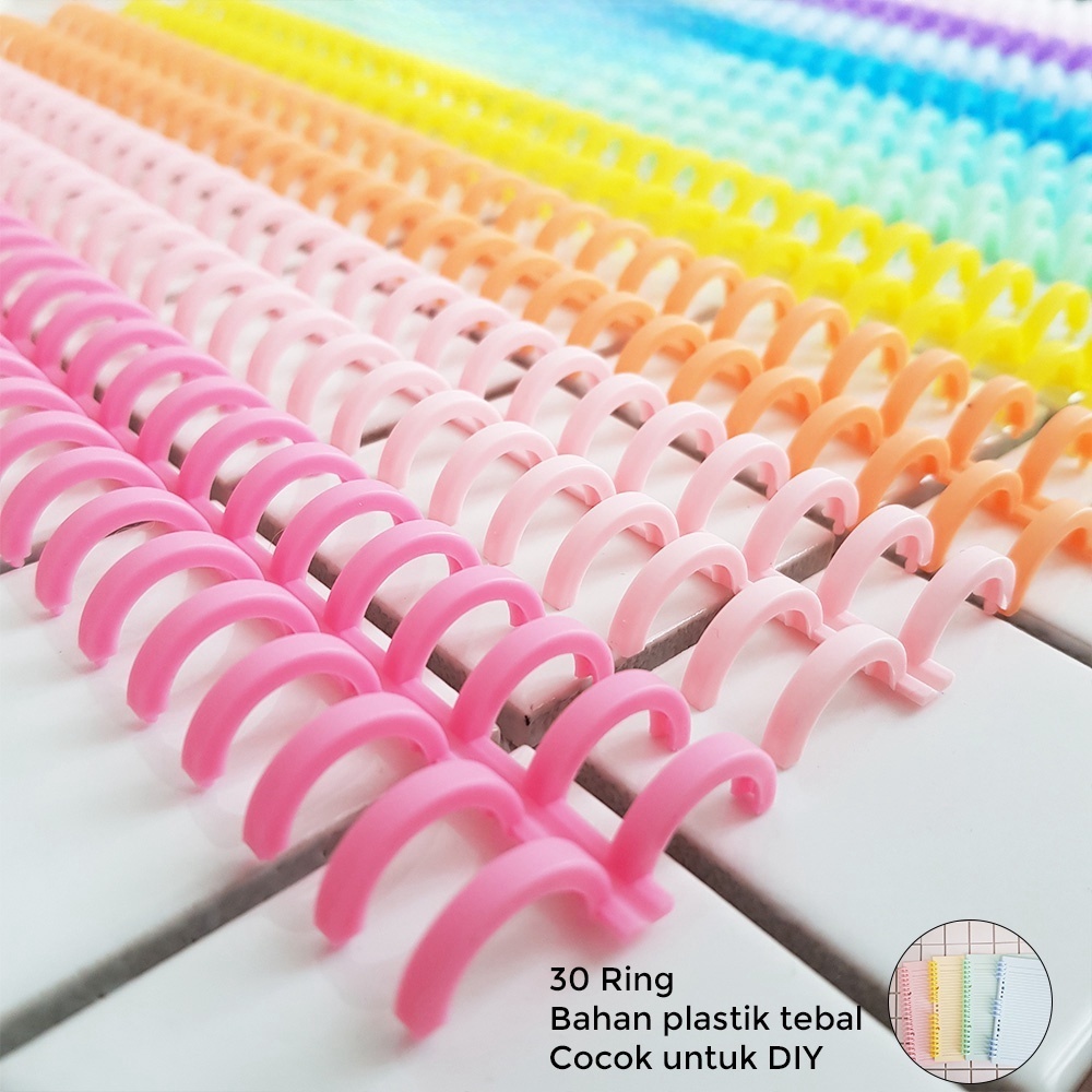 

ukuran 12mm DIY Ring Binding Binder Loose Leaf 30 Holes Ukuran A5 A4 B5 Spiral Bahan Plastik