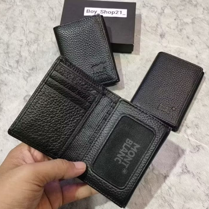 (COD)Dompet Lipat 3 Pria Mini Bahan Kulit Sapi Asli/Dompet Lipat 3 Ukuran Mini Bahan Kulit Asli