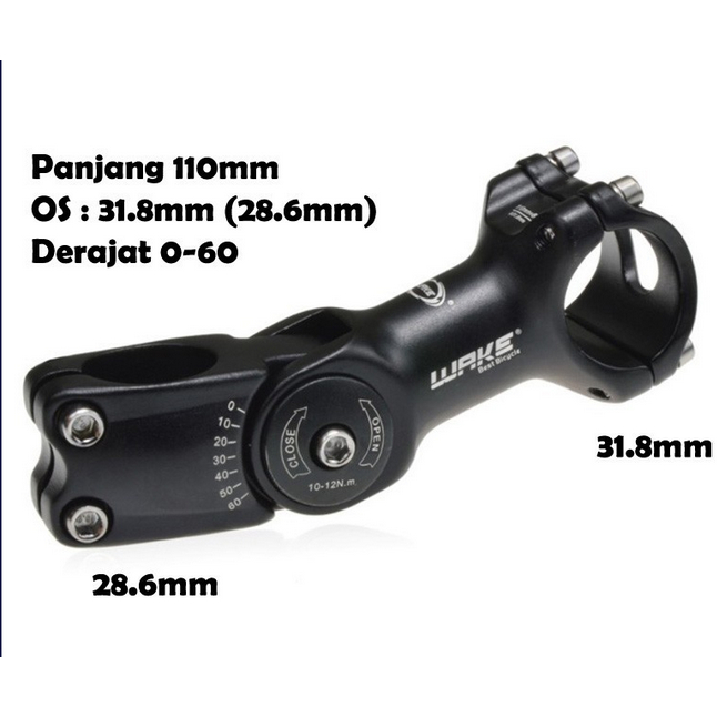 Wake Stem Sepeda MTB Rise Adjustable 0-60 Derajat 110mm OS 31.8mm