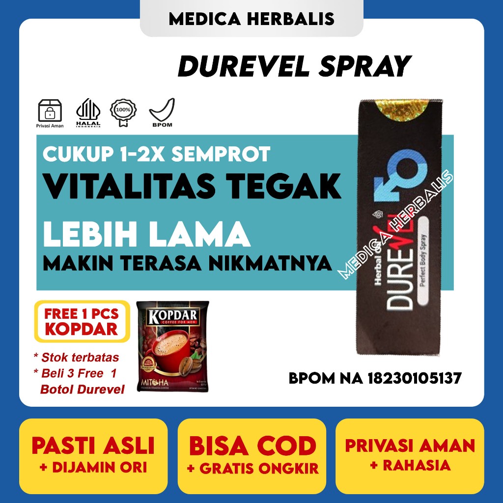 Durevel Spray Asli Original Obat Herbal Atasi Edjakulasi Dini - Minya Oles Tahan Lama Vitalitas Pria