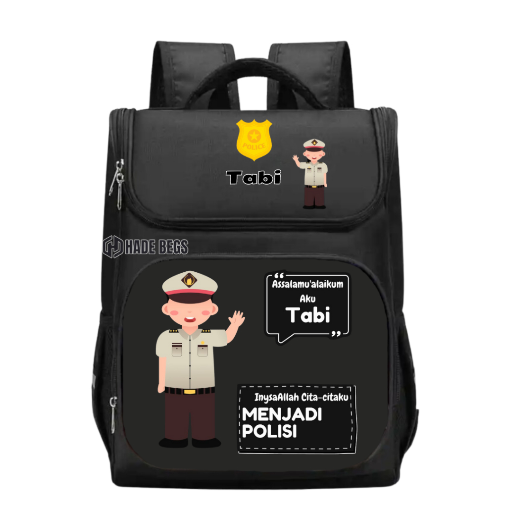 Hade Bags - Promo Tas Anak Custome Cita-Cita Polisi - Polisi Laki - Laki - Gratis Nama Anak