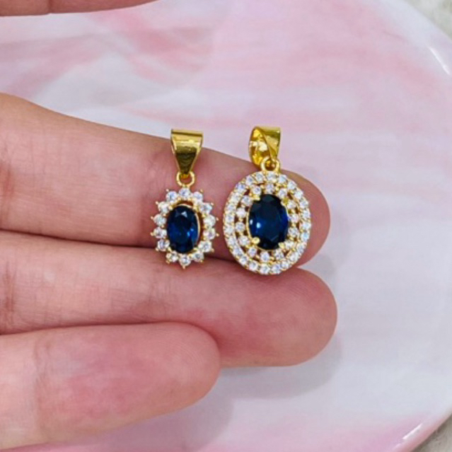 liontin permata biru putih cantik elegant emas asli kadar 875