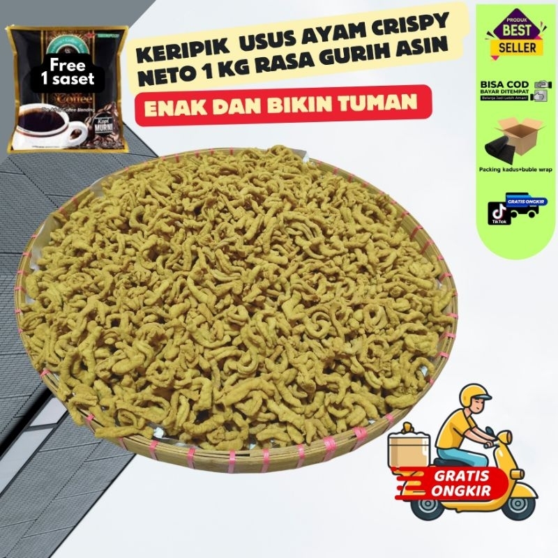 

KERIPIK USUS AYAM CRISPY 1 KG GURIH ASIN SNACK FOOD