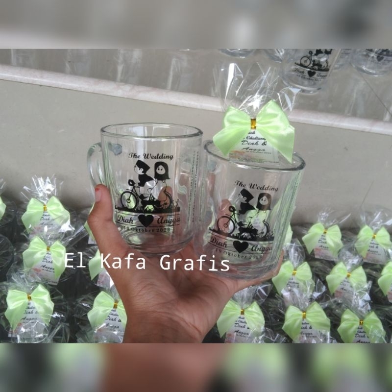 Souvenir Gelas Sablon | Souvenir gelas cangkir sablon | souvenir gelas kopi | Souvenir gelas gagang 