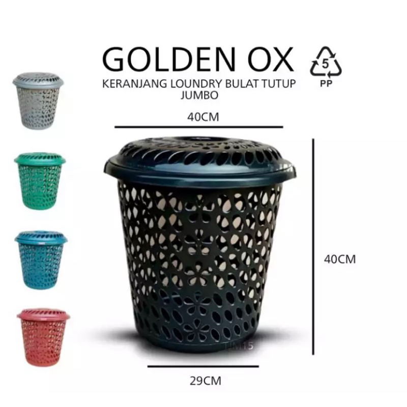 KERANJANG LAUNDRY BULAT DENGAN TUTUP  / KERANJANG PAKAIAN PLASTIK SERBAGUNA
