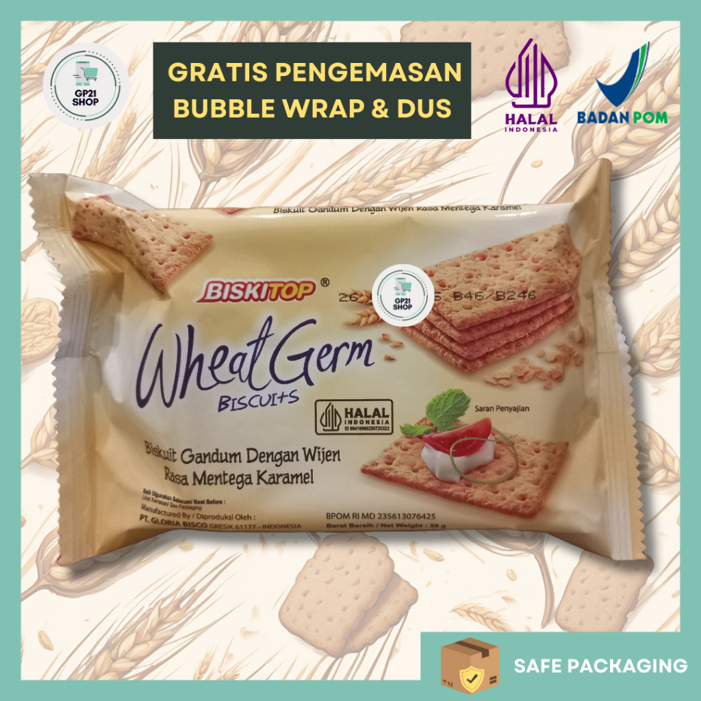 

Biskitop Wheat Germ Biscuits 50gr - Biskuit Gandum Renyah Snack Cemilan Murah Enak