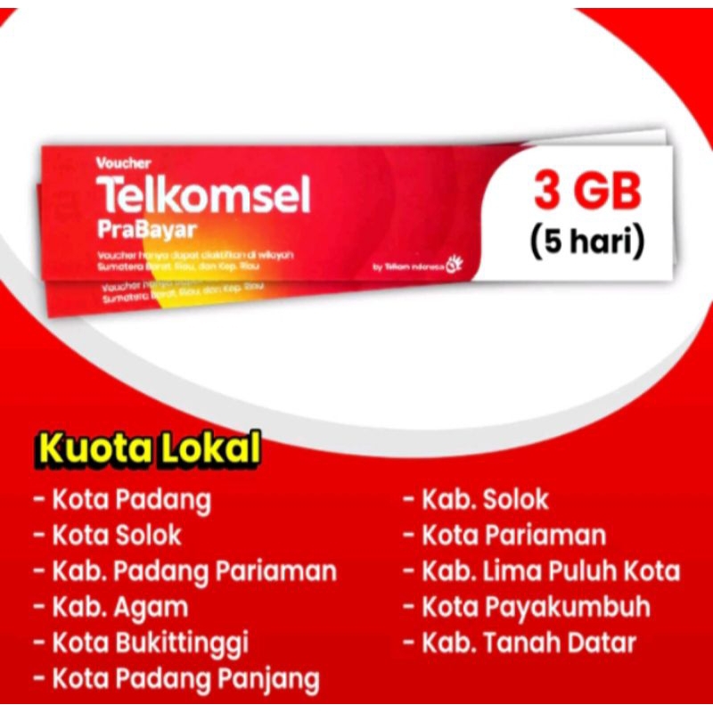 Voucher Telkomsel 3 GB 5 hari Zona 1 (Sumbar)