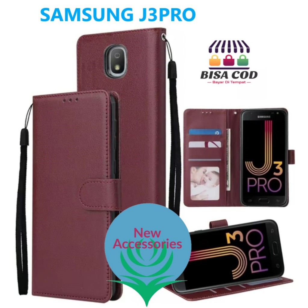 FLIP CASE SAMSUNG J3PRO LEATHER CASE FLIP COVER SARUNG DOMPET PREMIUM