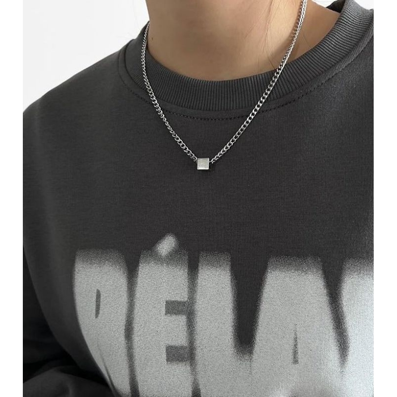 Kalung Titanium Pria Dan Wanita Liontin Kubus Silver