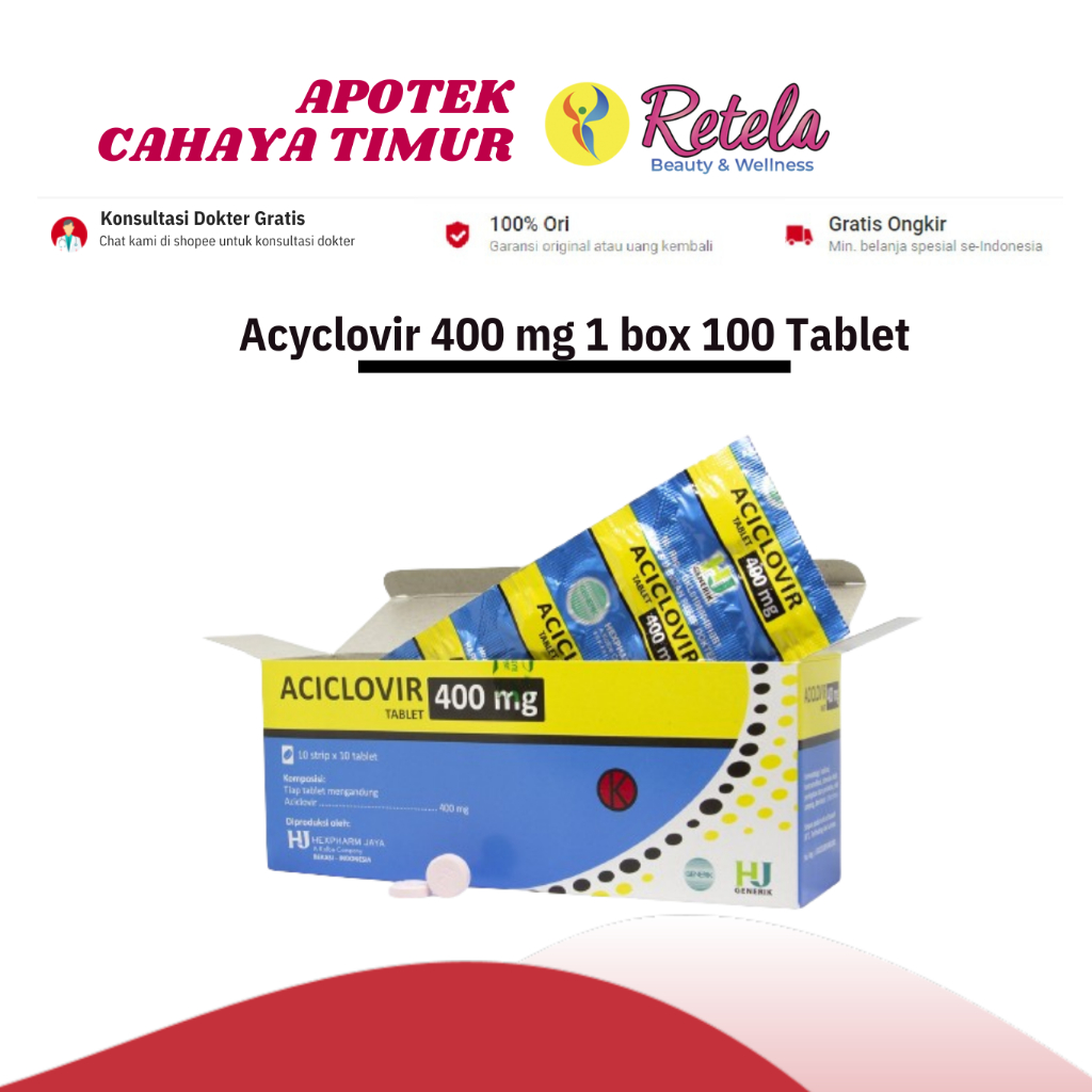 Acyclovir 400 mg 1 box 100 Tablet/Antivirus/Herpes