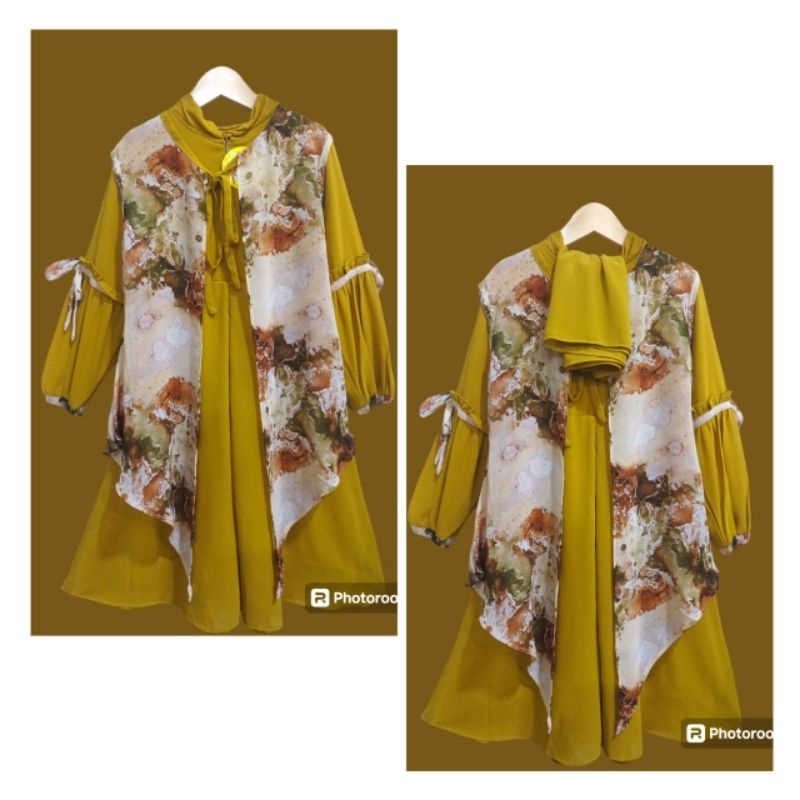 GAMIS SET HIJAB ANAK SEMI BLAZER BUNGA ANAK 1-6 TAHUN