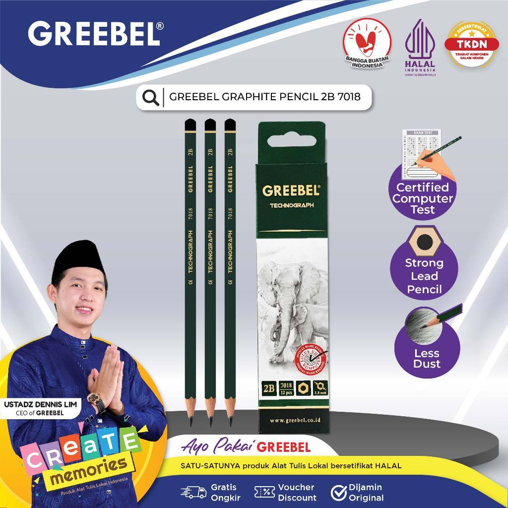 

Pensil Serut Greebel 7018 / Pensil Tulis / Pensil Grafit / Pencil Graphite 2B 1 Box