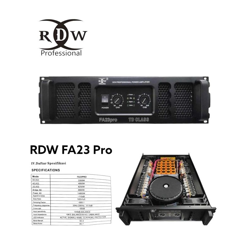 POWER AMPLIFIER RDW FA 23 PRO / 2 CHANNEL KWALITAS TERBAIK UPDATE VERSI TERBARU