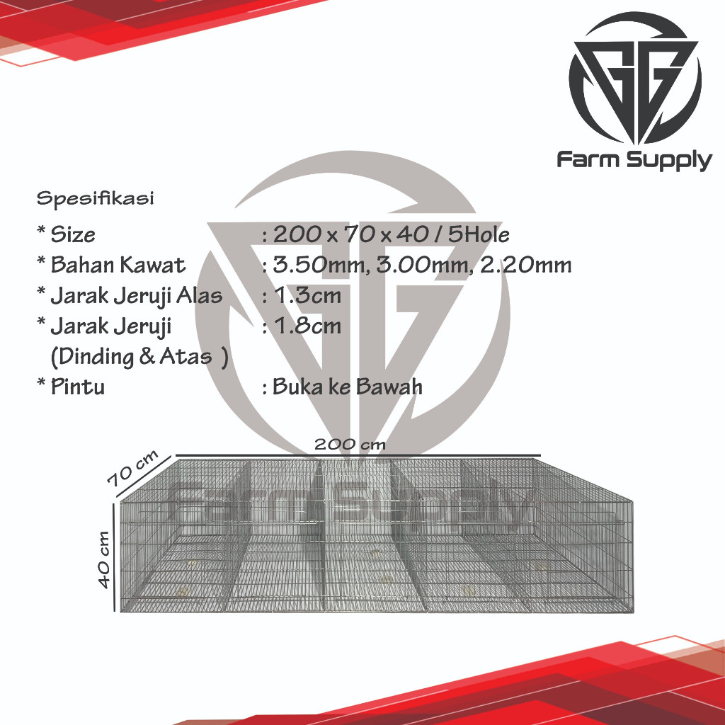 Kandang Kelinci Galvanis 200 x 70 x 40/ 5Hole (Growher)